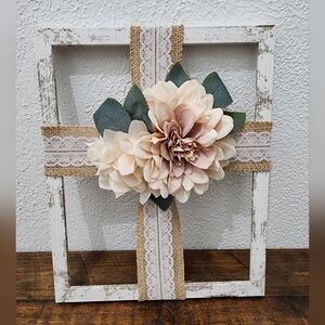Rustic Floral Cross Frame with Neutral Accents - Home Decor